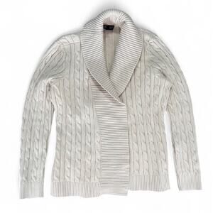 Ralph Lauren Women’s Ivory Cable Knit Shawl Collar Cream Cardigan Sweater XL
